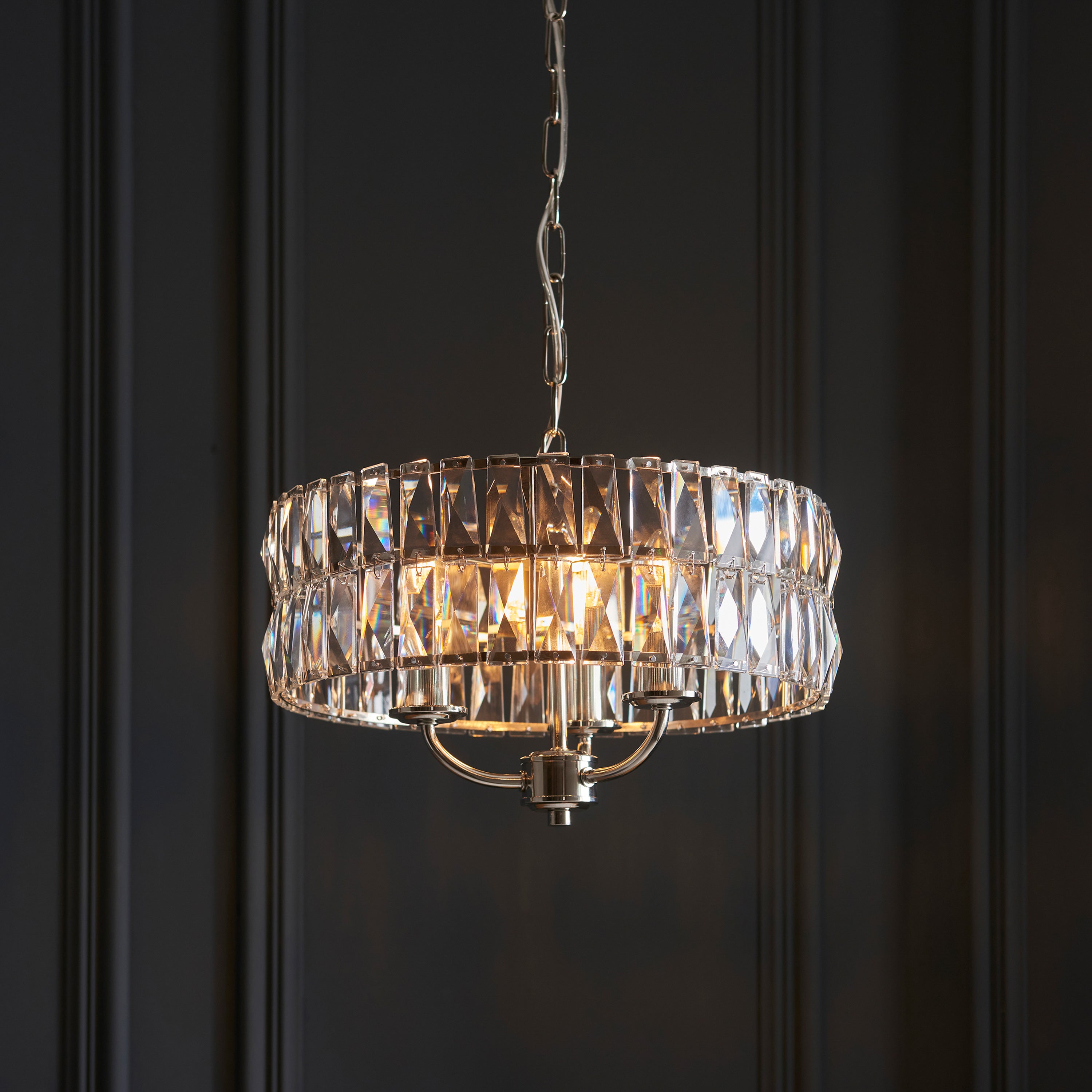 Albion Bright Nickel & Crystal Glass Pendant Light | Small